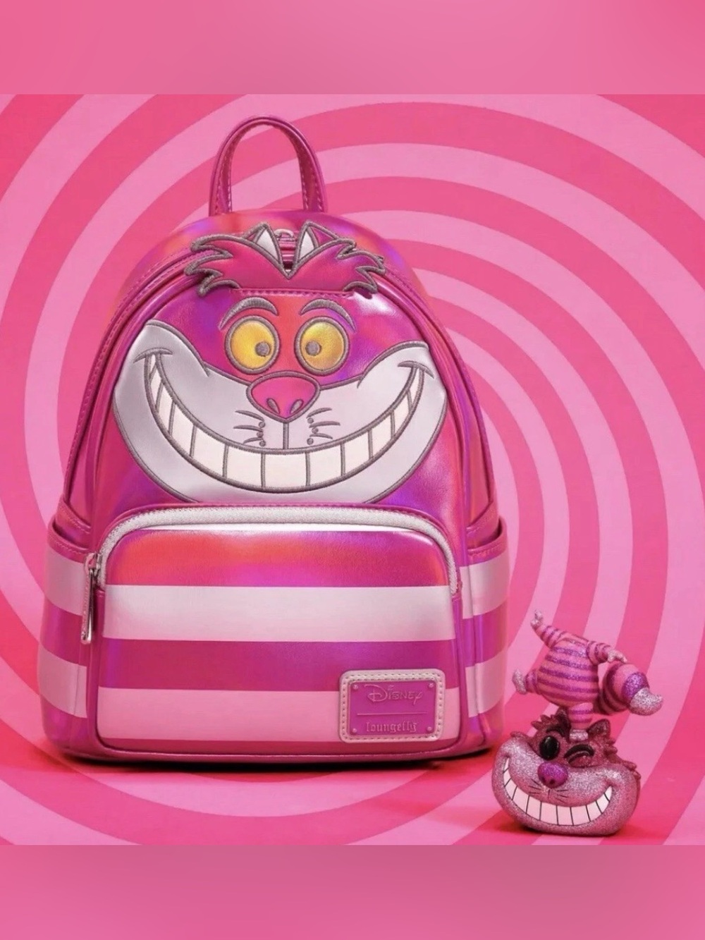 Disney100 Loungefly Alice In Wonderland Cheshire Cat Metallic Pink Backpack NWT